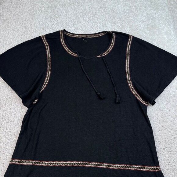 Garnet Hill Organic Linen Black Embroidered Beach Cover Up Dress - Picture 8 of 11